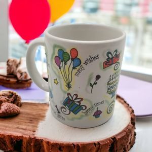 Happy Birthday 1999 Stoneware Mug Balloons Cake Ice Cream Gifts Flowers